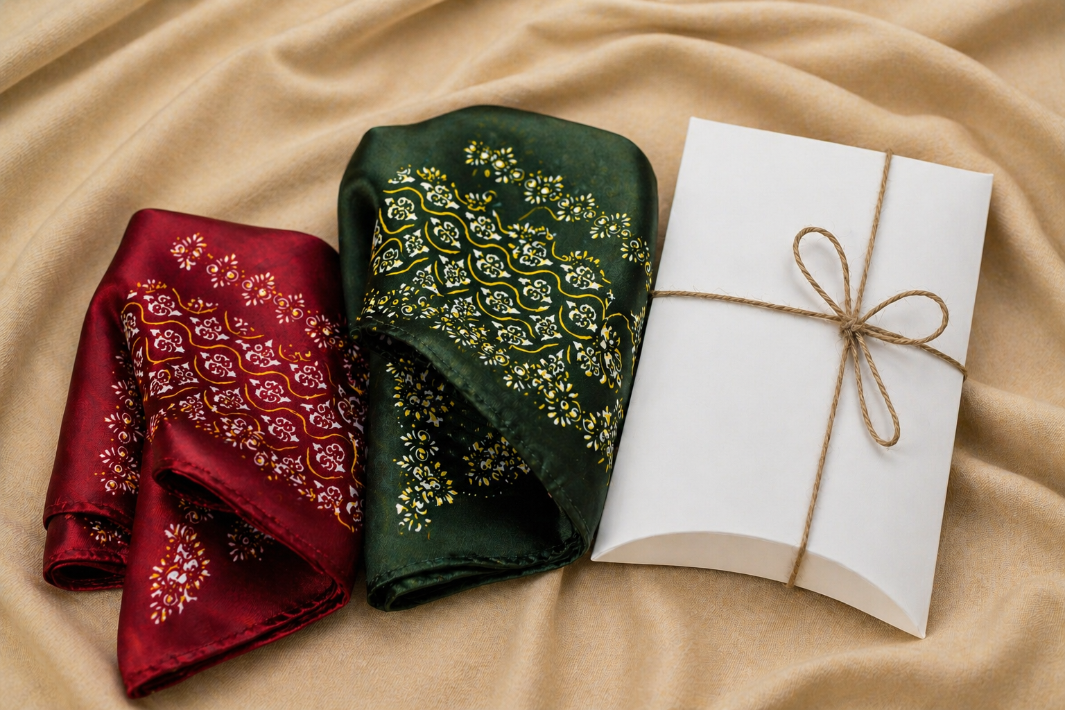 Seijaku textiles arranged in a quiet editorial still life with warm natural tones.